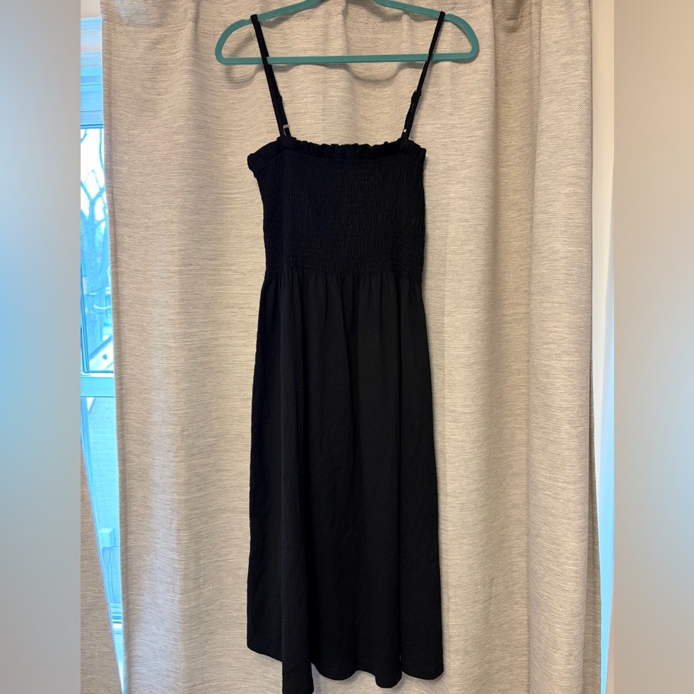 H&M Black Midi Sundress with Smocked Bodice